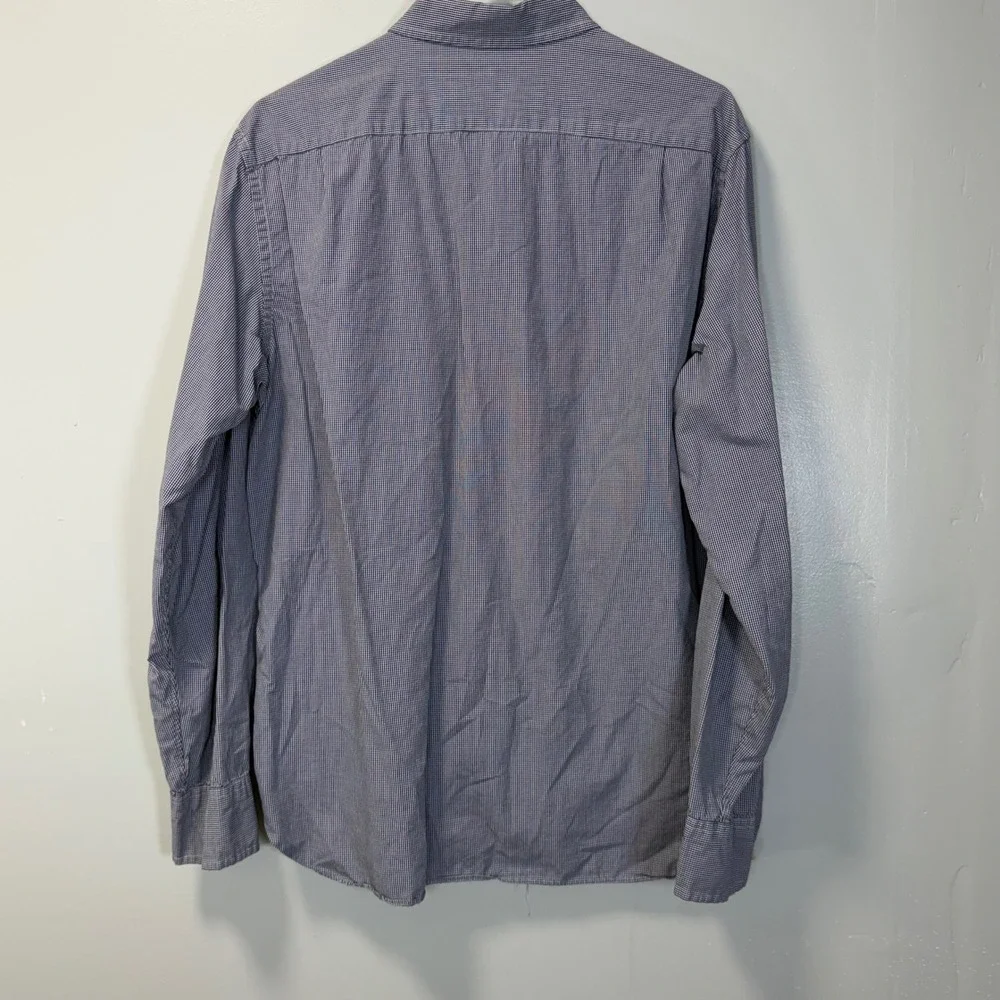 J Crew Mens Large Blue White Gingham Check Button Down Shirt Classic Office